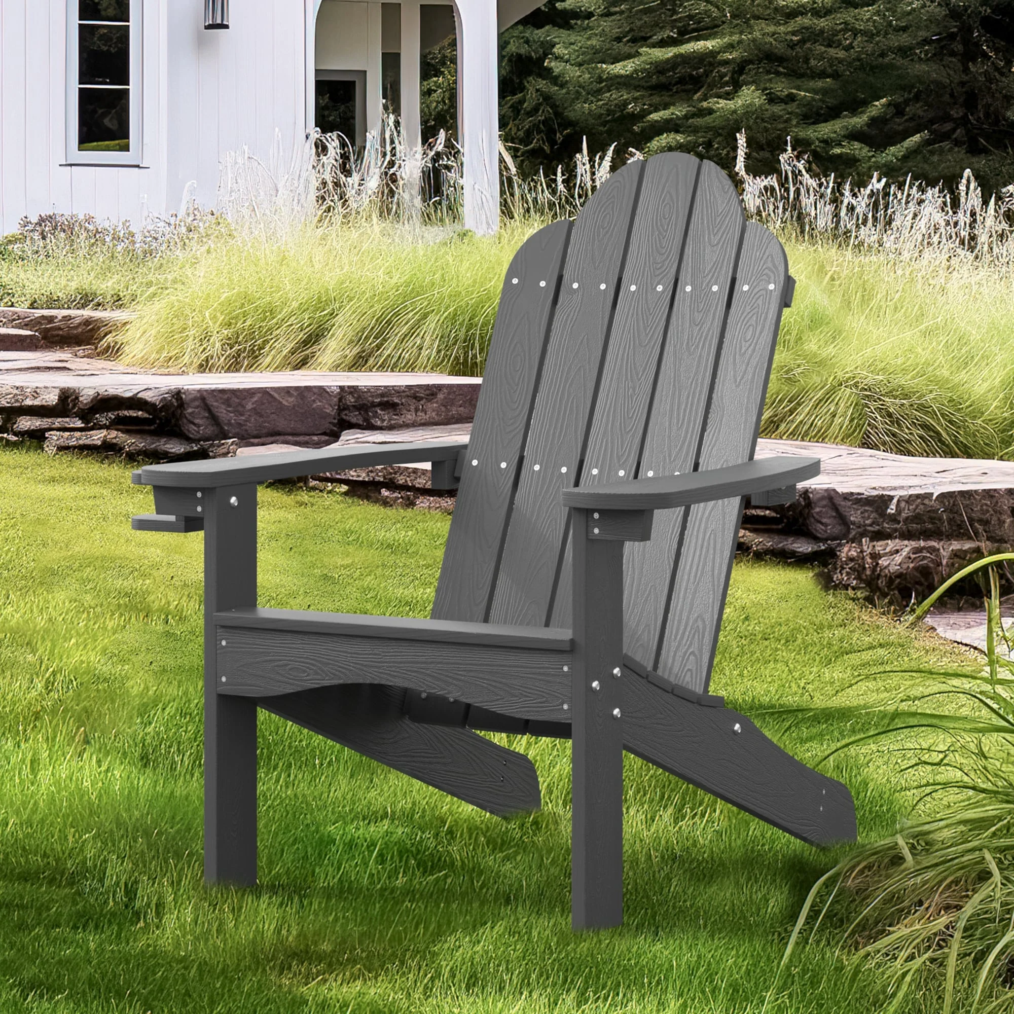 LUE BONA Plastic Poly Weather Resistant Outdoor Patio Adirondack Chair 1-Pack - 35D x 30W x 36.2H