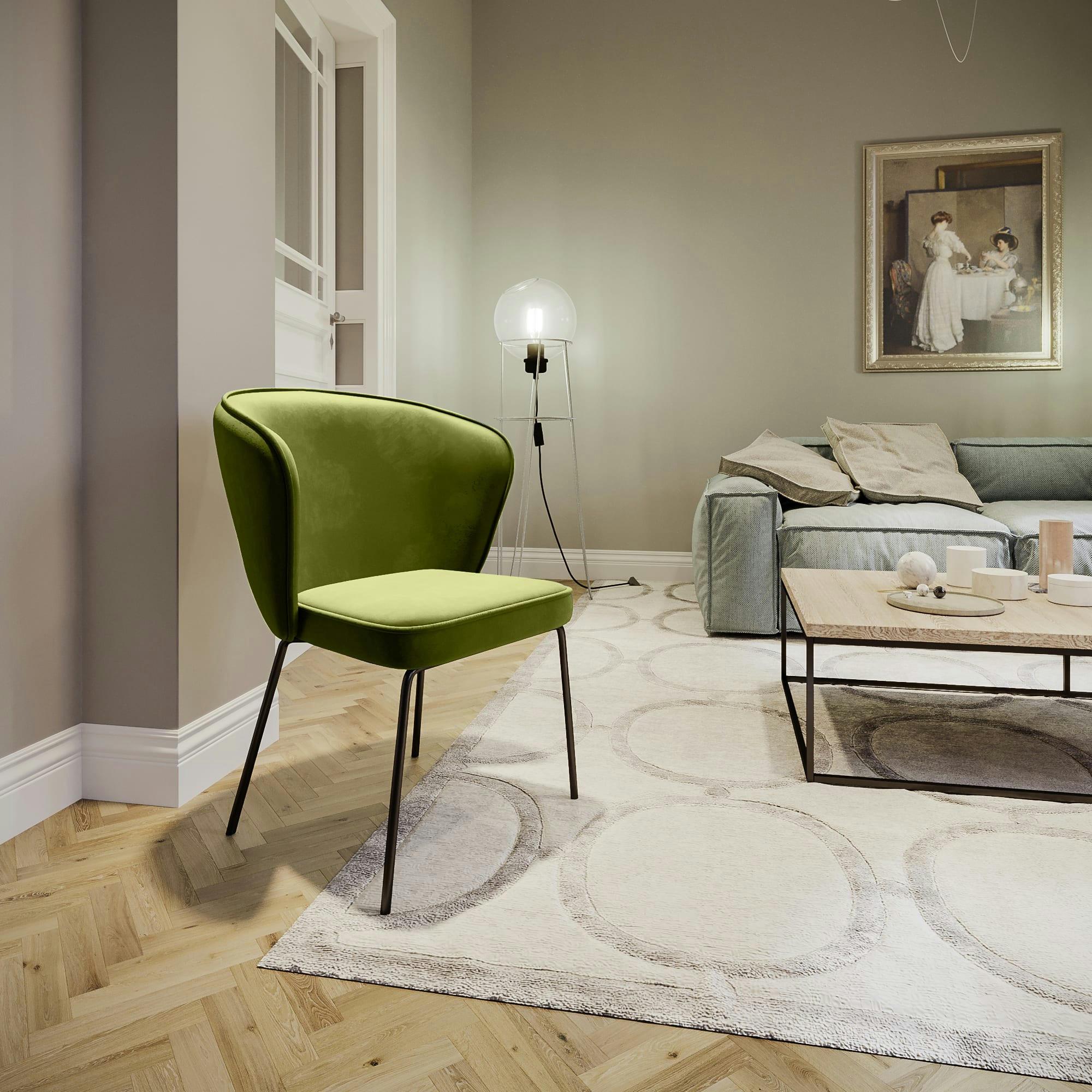 GAYA - Chaise en velours vert kaki