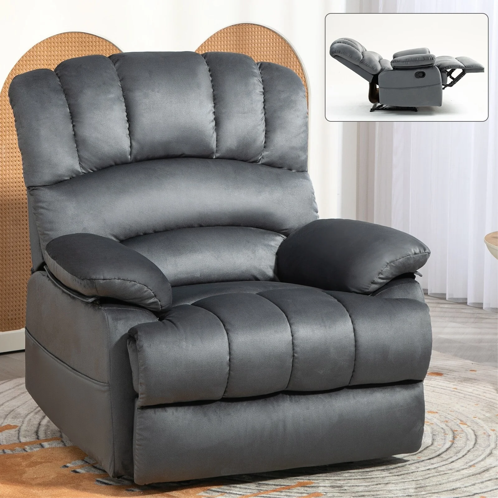 Brown Oversized Manual Recliner with 155° Recline, Simple Assembly, and Extra-Large Design for Your Living Room