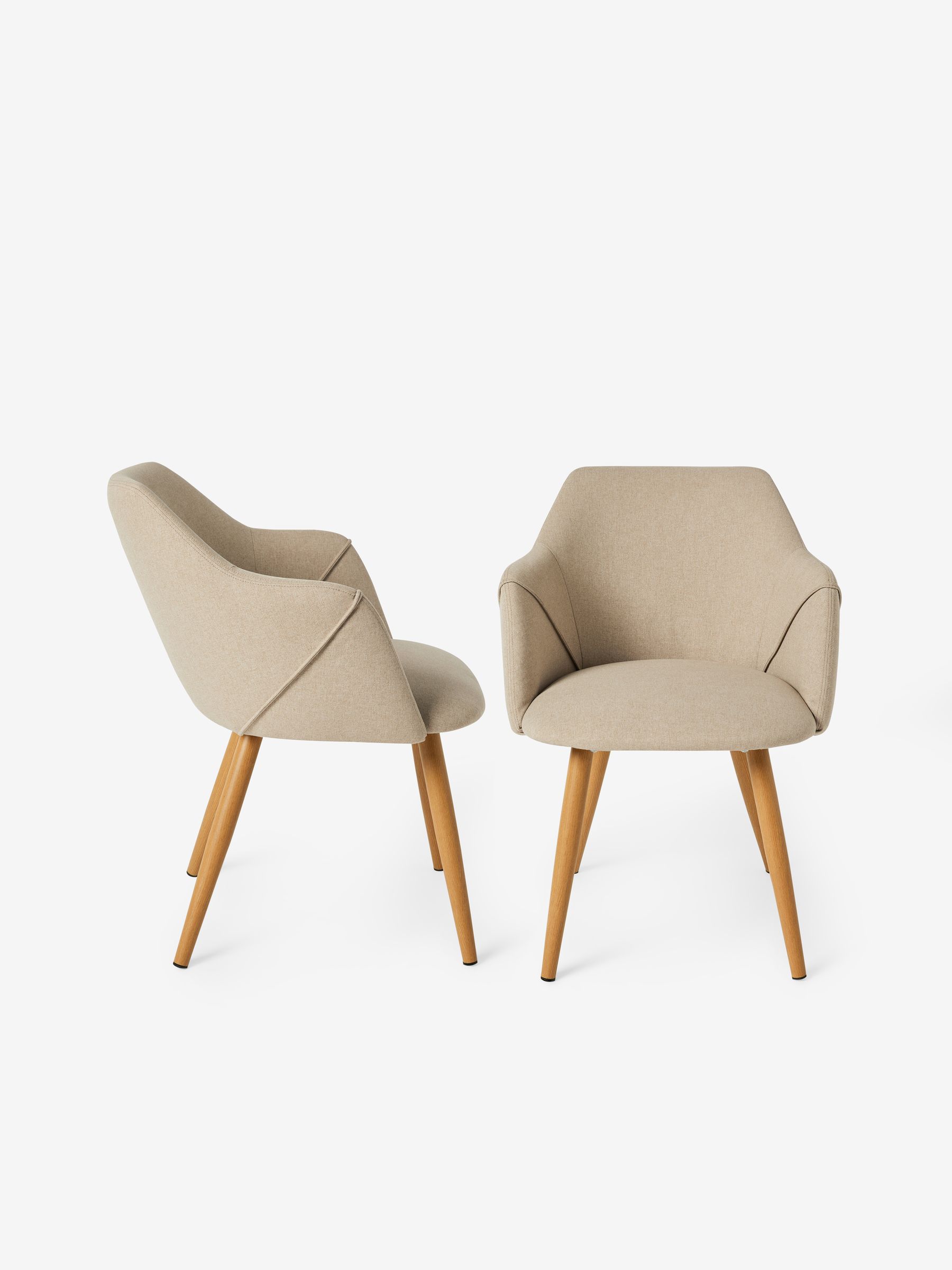 Set of 2 Lule Arm Dining Chairs in Ecru Marl and Oak Effect Legs
