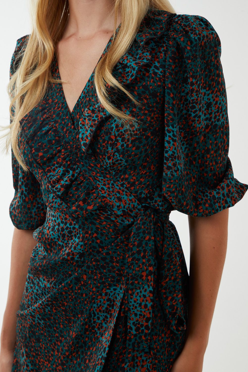 Blue Vanilla Ruffle Front Wrap Dress