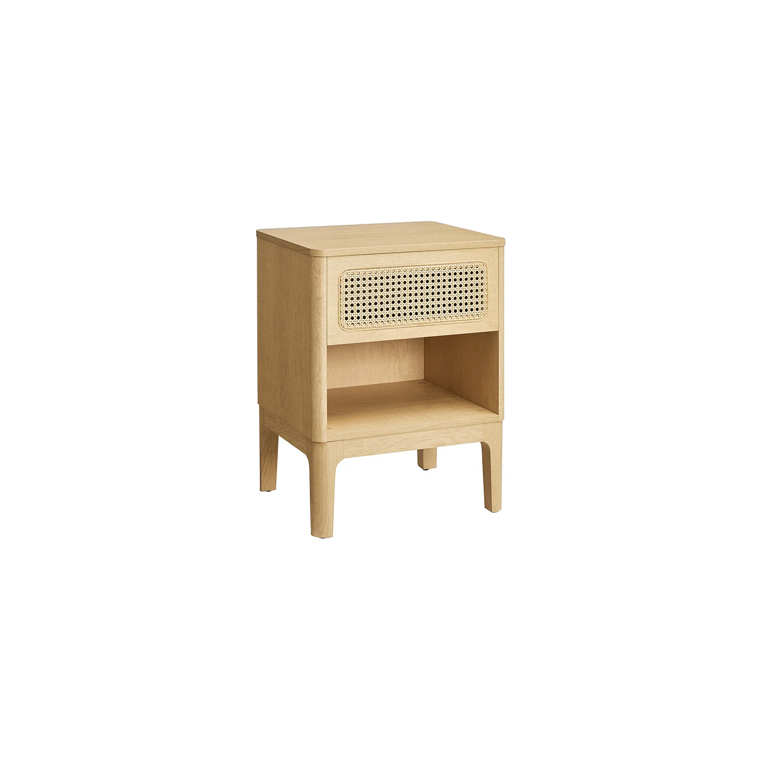 Table de chevet avec tiroir et compartiment ouvert