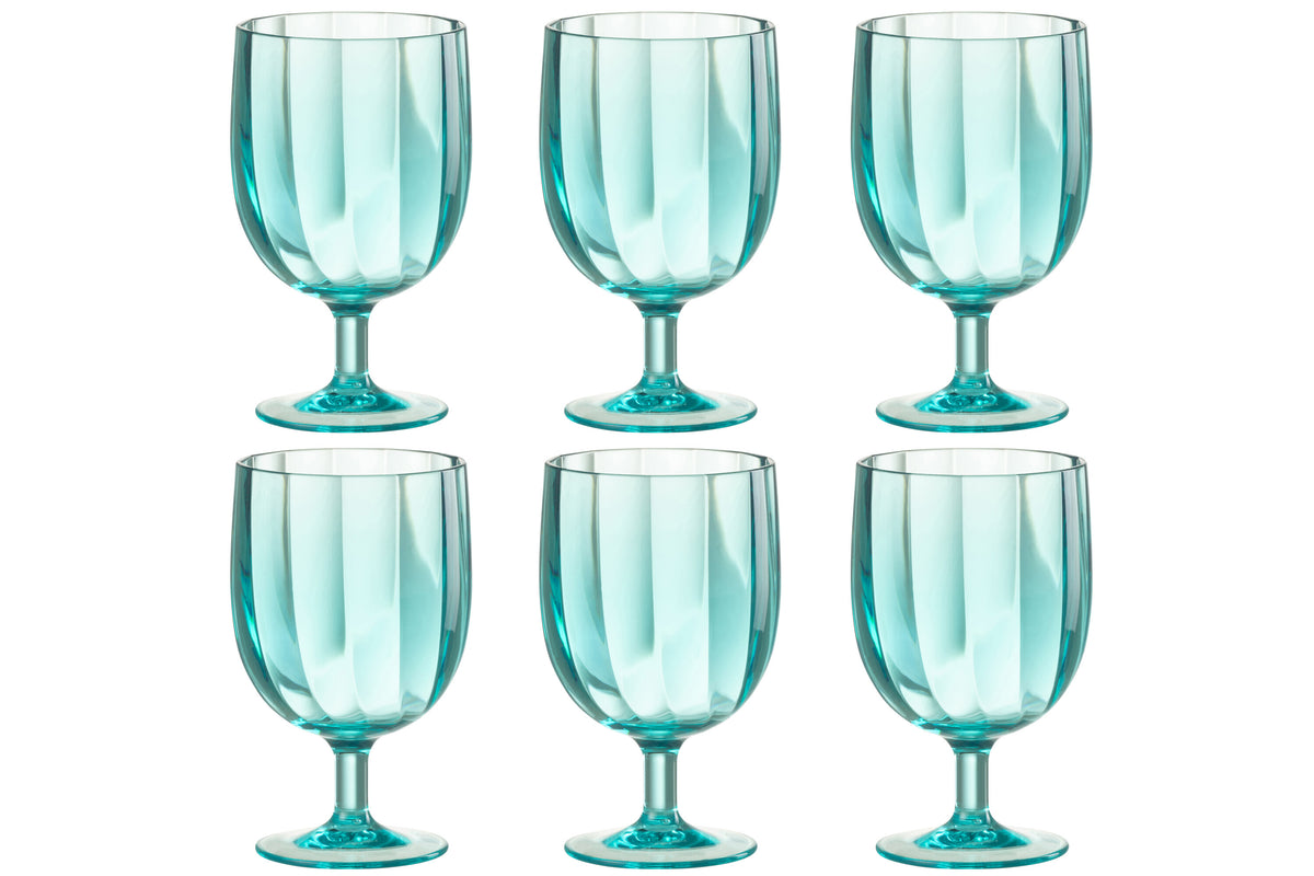 J-Line wijnglas - kunststof - blauw - 6 stuks
