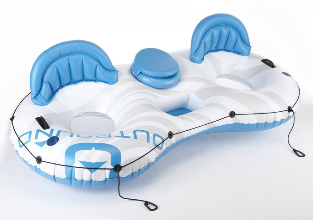 Outbound Inflatable Floating River/Lake Connectable 2-Person Tube/Ring w/Cooler, White/Blue