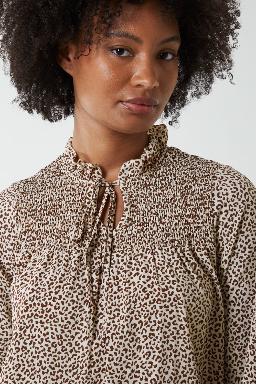 Blue Vanilla Shirred Cheetah Smock Dress