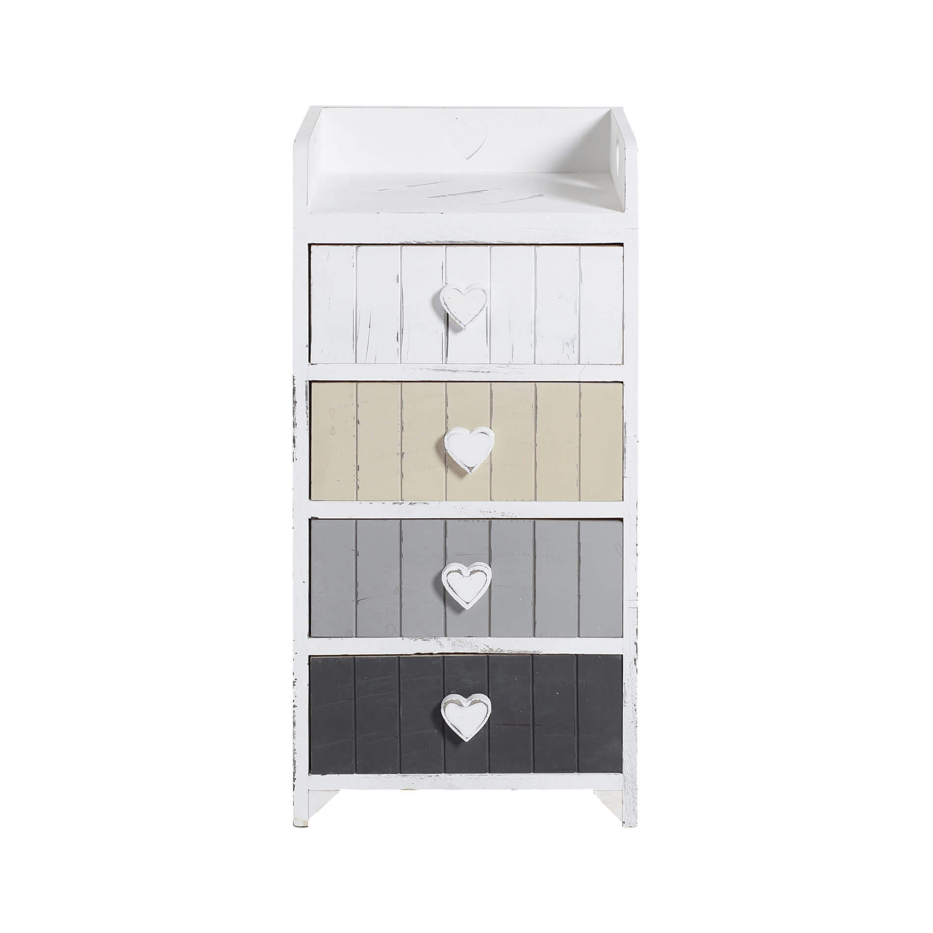 - Chiffonnier coeurs avec 4 tiroirs en MDF blanc et gris et beige