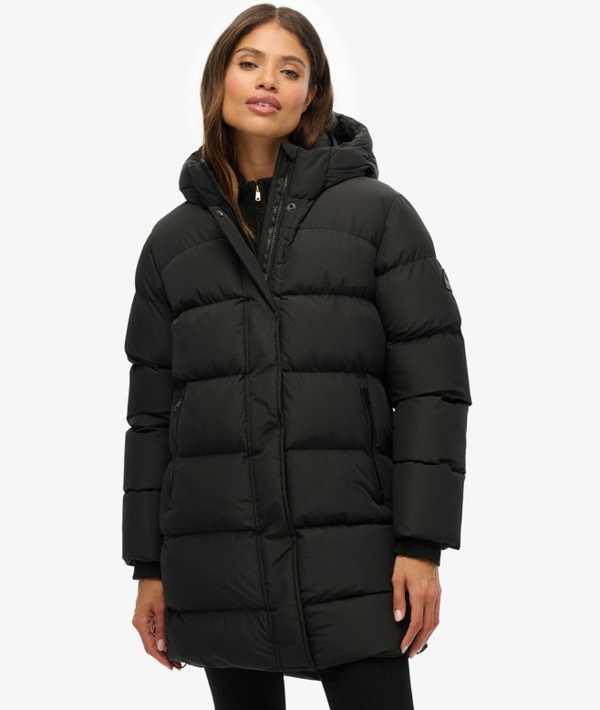 Hooded Sports Puffer Mid Length Jacket