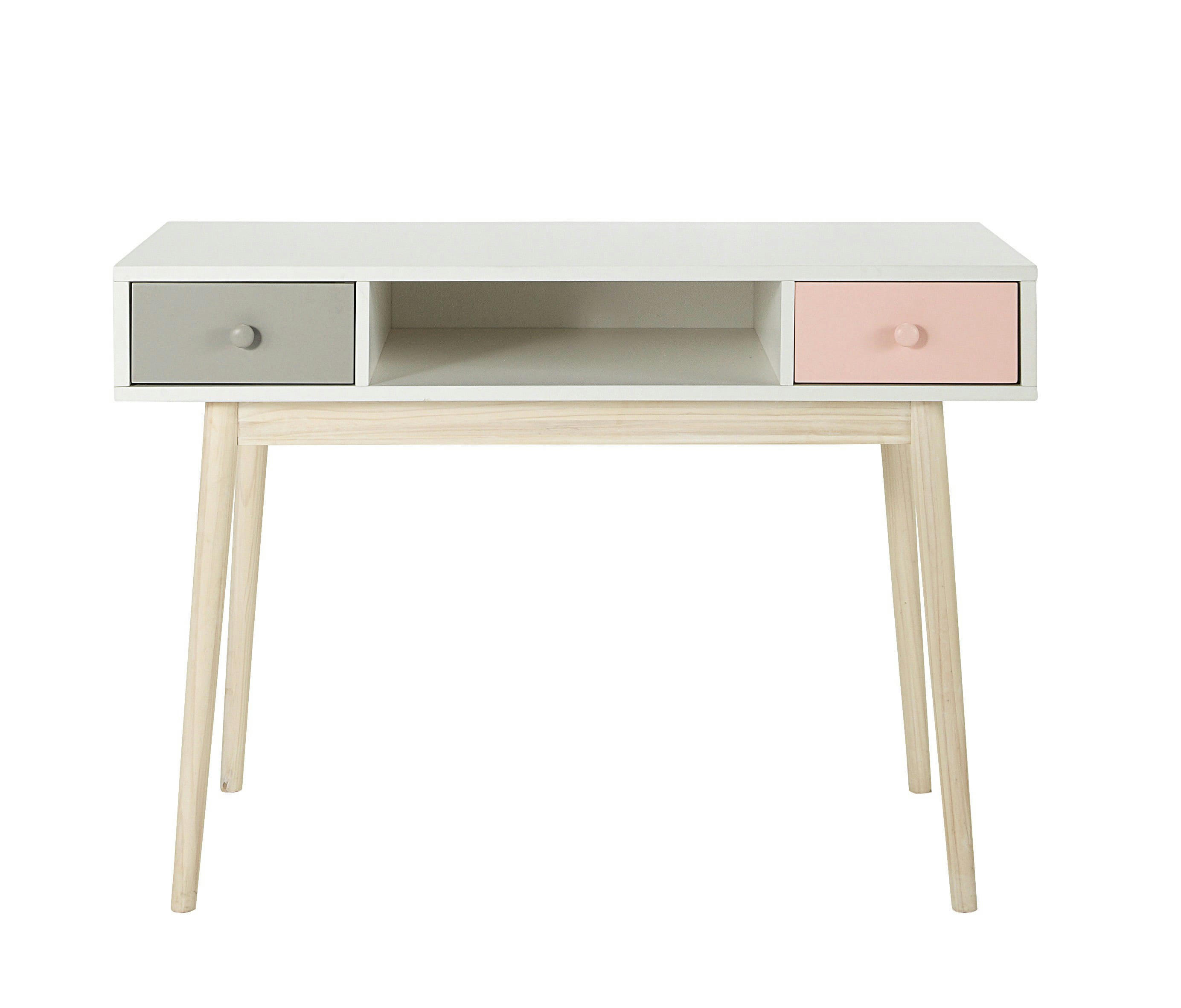 Blush - Bureau vintage blanc 2 tiroirs gris et rose