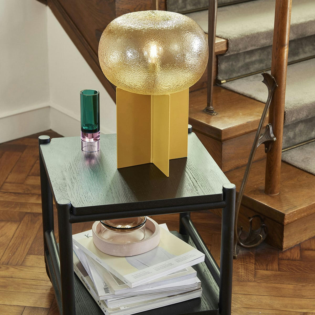 ASTRO - Photophore en cristal vert et rouge pâle