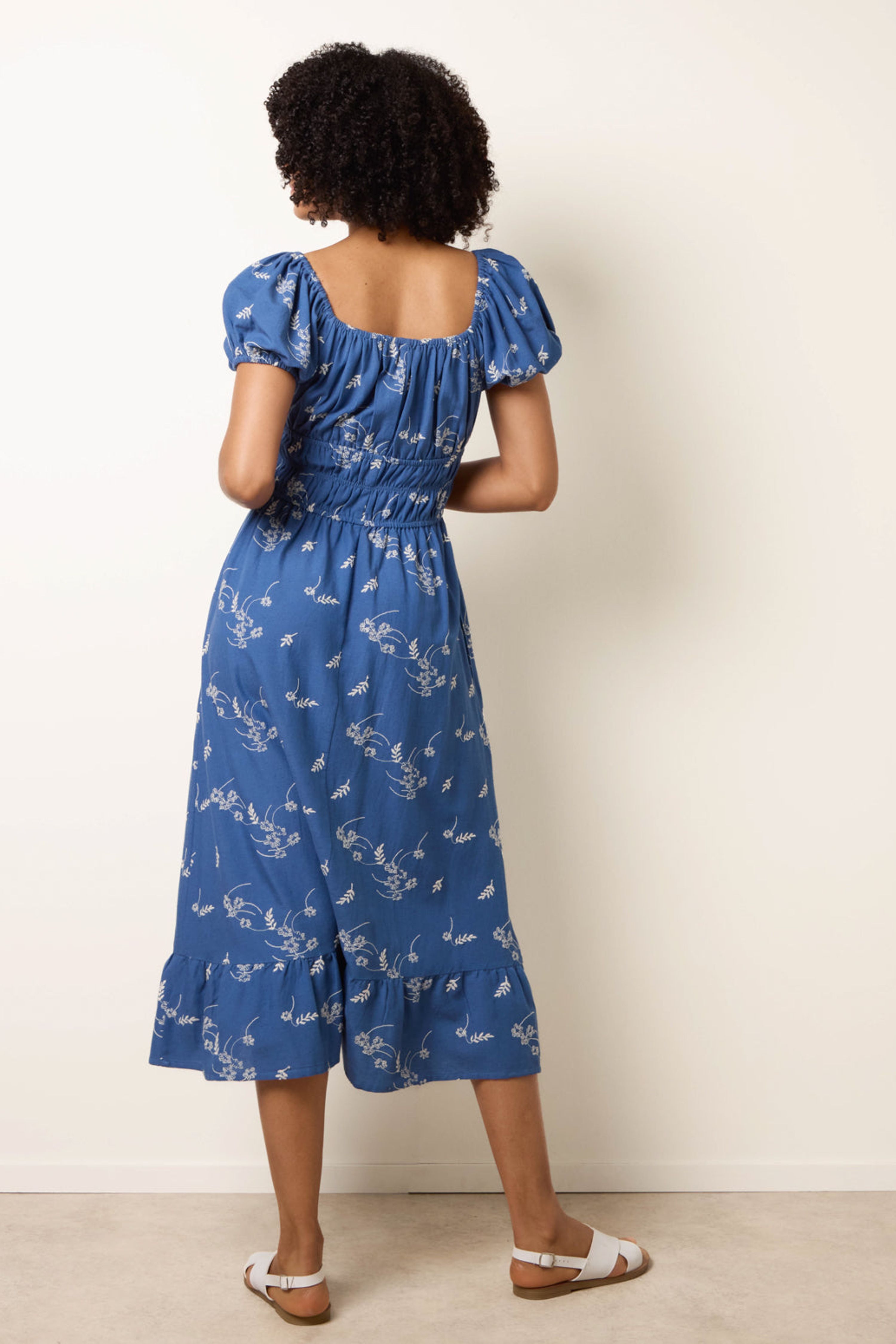 Blue Vanilla Blue Embroidery Milkmaid Midi Dress