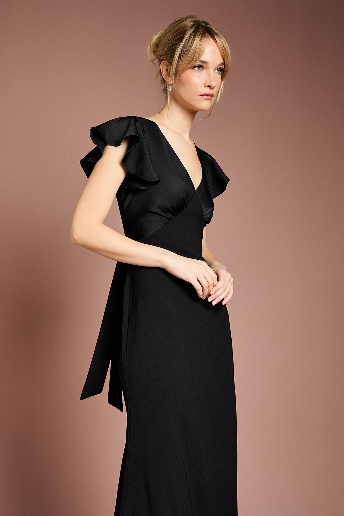 Coast Coast Honoured V Neck Angel Short Sleeve Satin Maxi Bridesmaid Dress