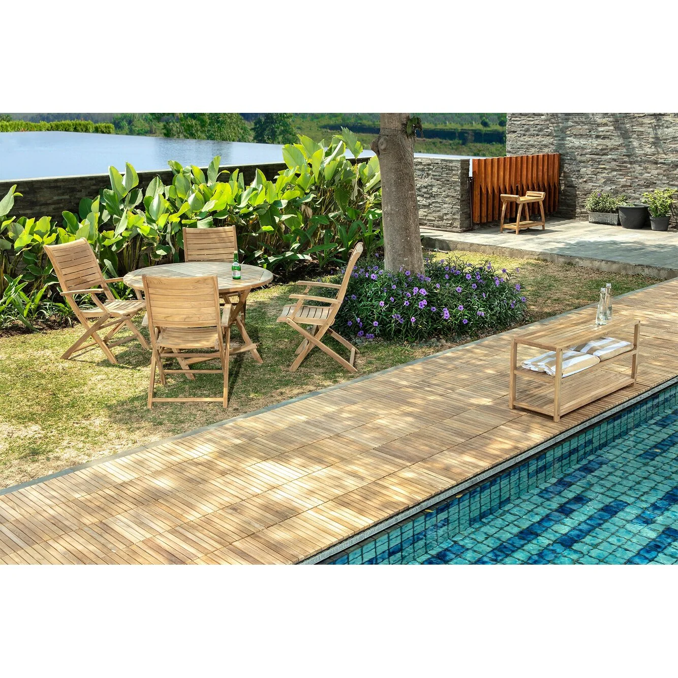 Nordic Style Teak Outdoor Foldable Dining 4-Person Table 47 - 47x47x29