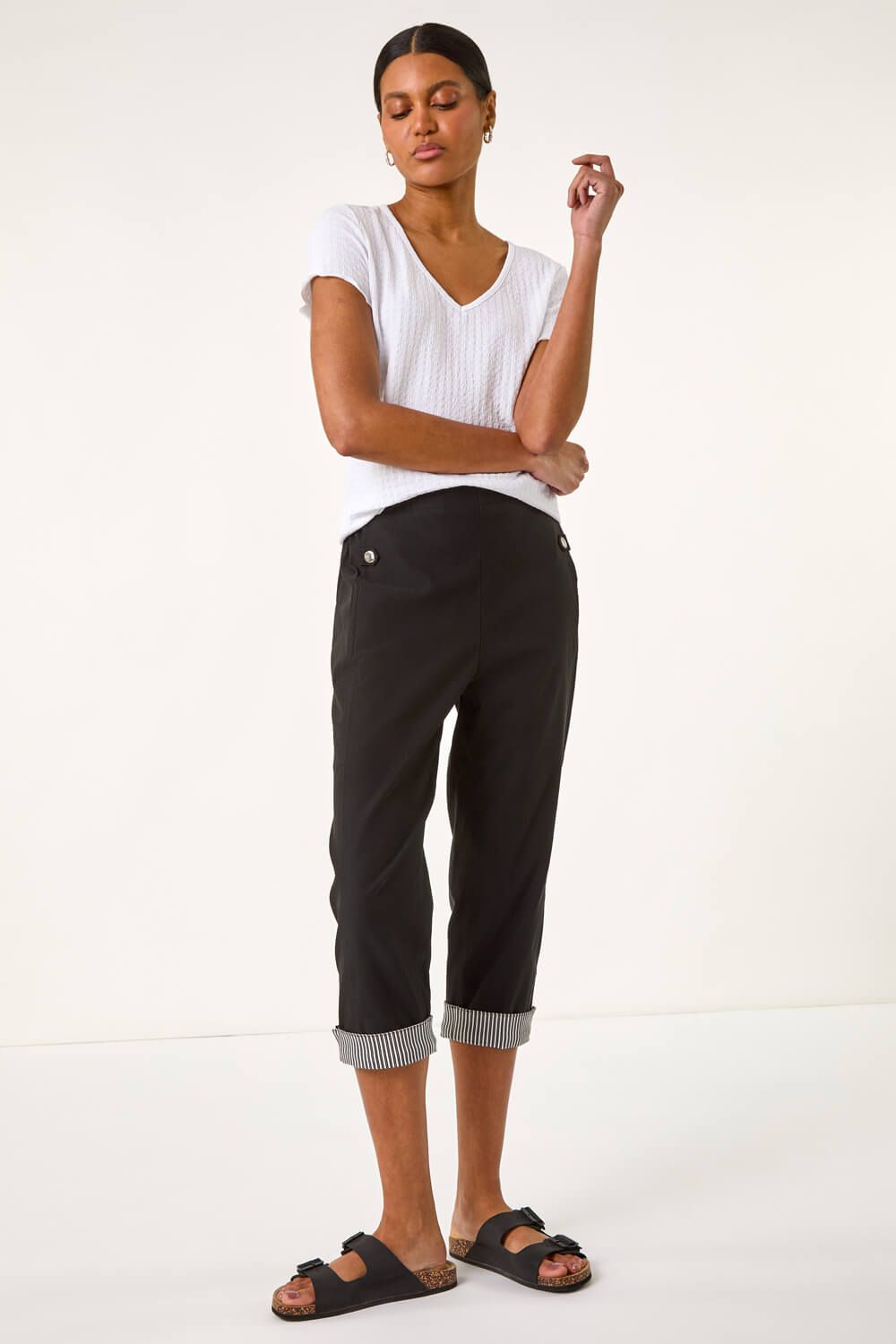 Roman Contrast Stripe Cropped Stretch Trouser