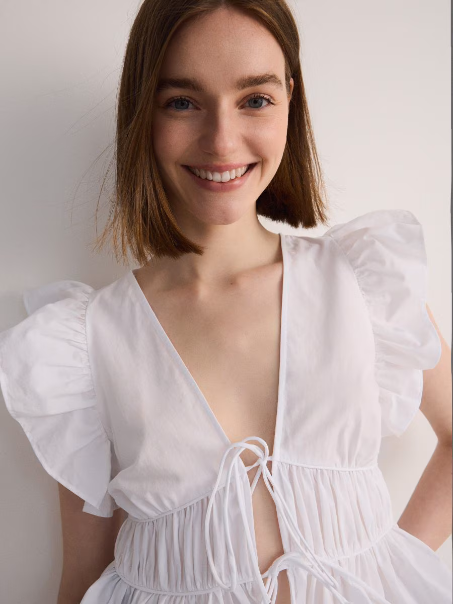 Cropped Blouse With Ruffle Details