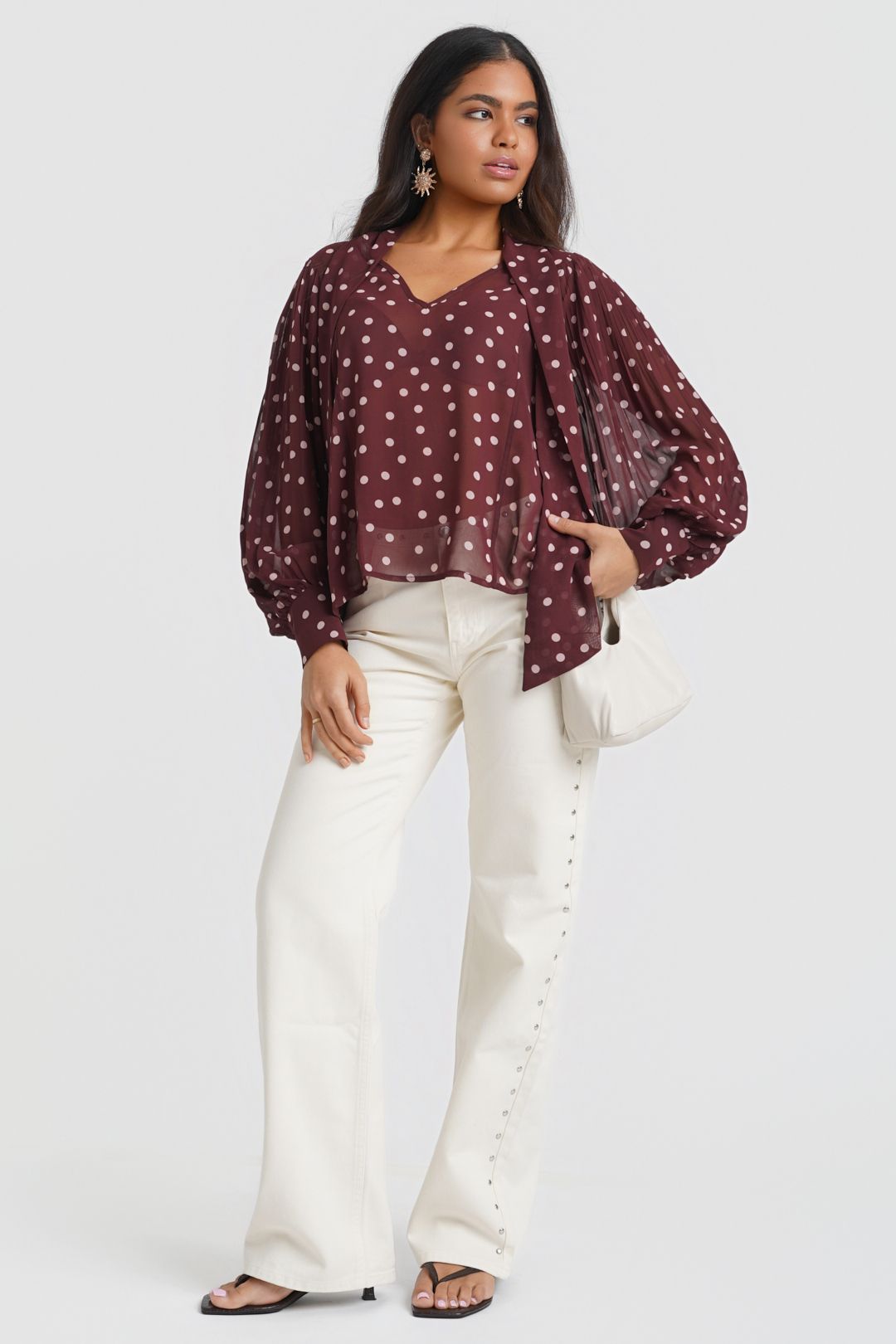 Needs No Label Polka Dot Pussybow Neck Blouse