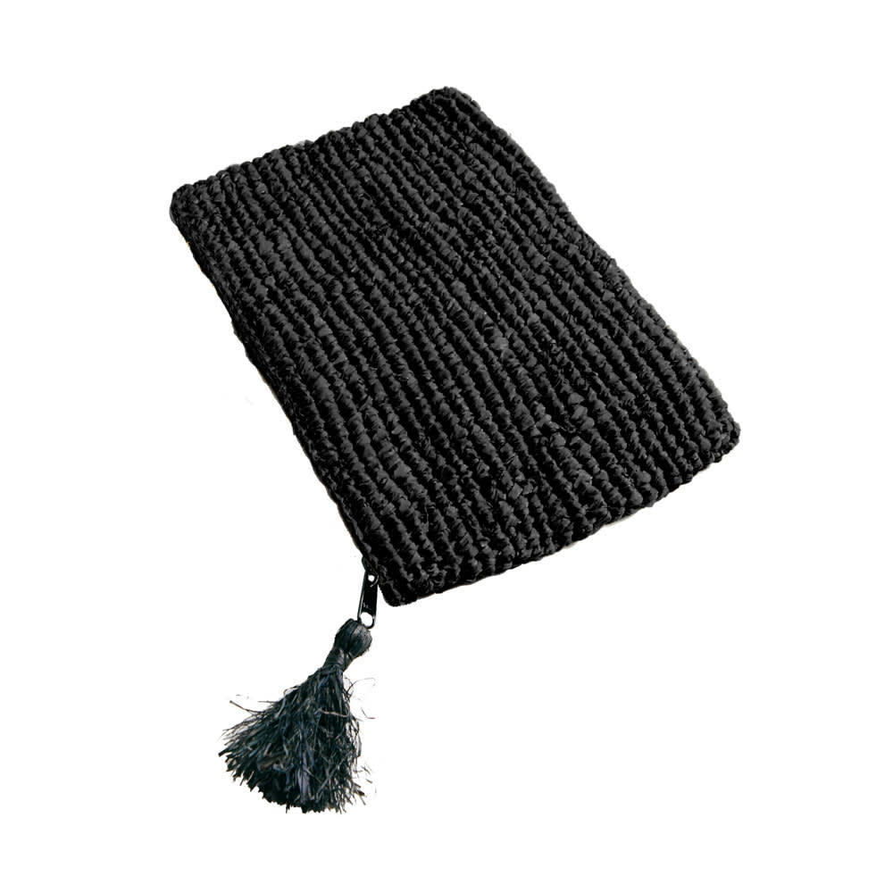 RAFFIA - Pochette en raphia noir