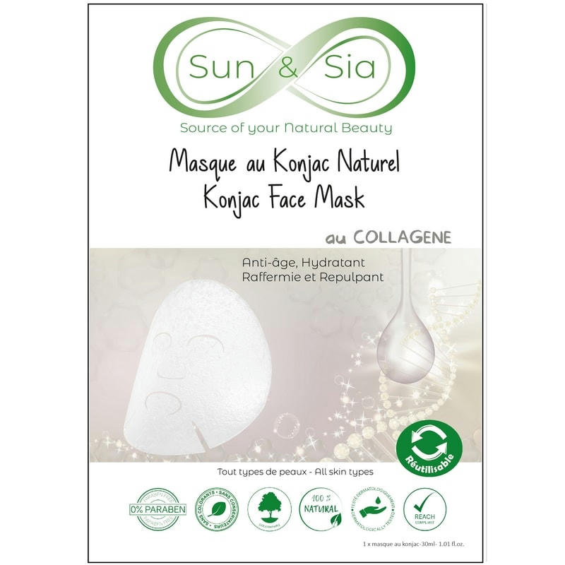 BEAUTE & BIEN-ETRE - Masque Hydratant Réutilisable Konjac Naturel Enrichi au Collagène