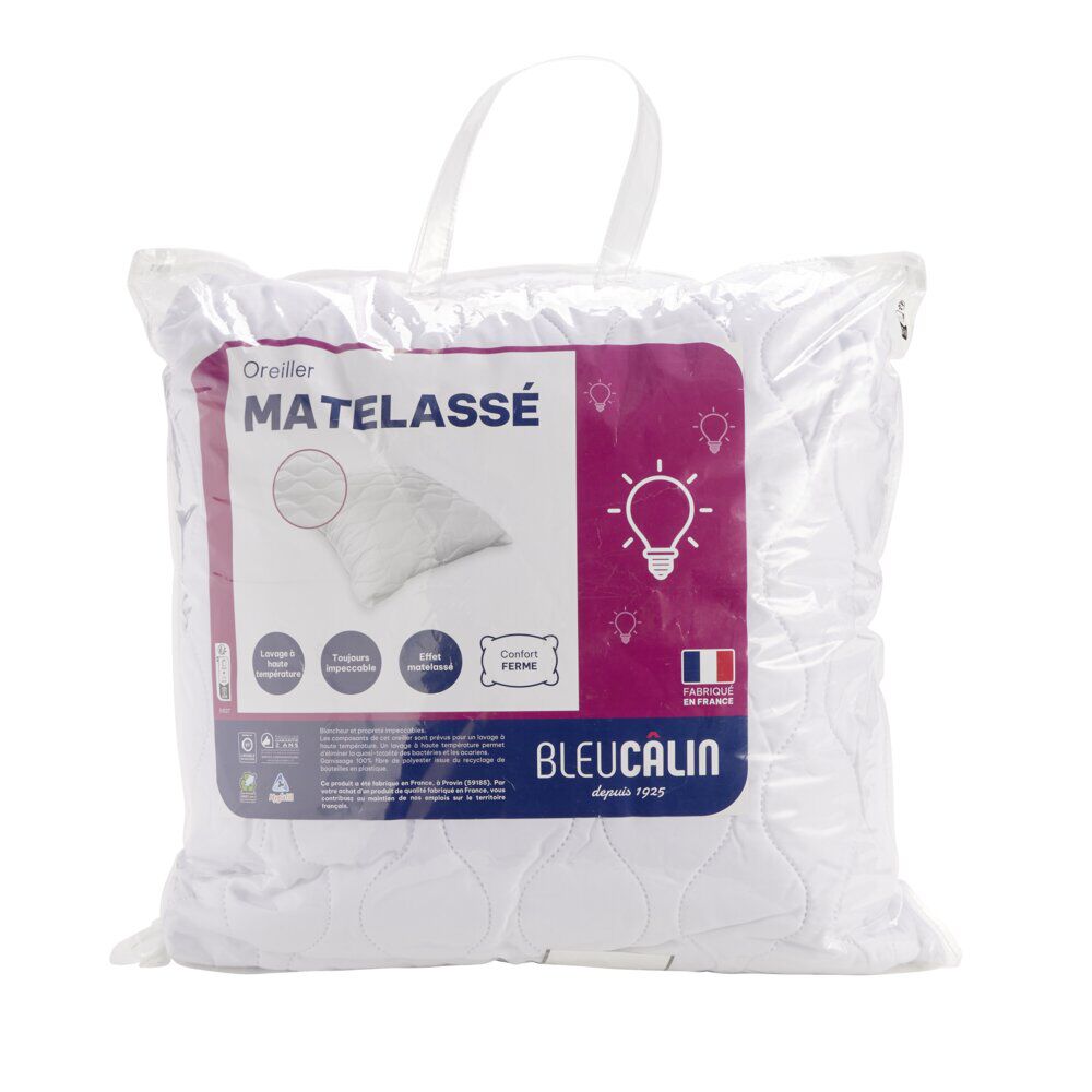 Oreiller carré ferme matelassé blanc 60x60xép10cm