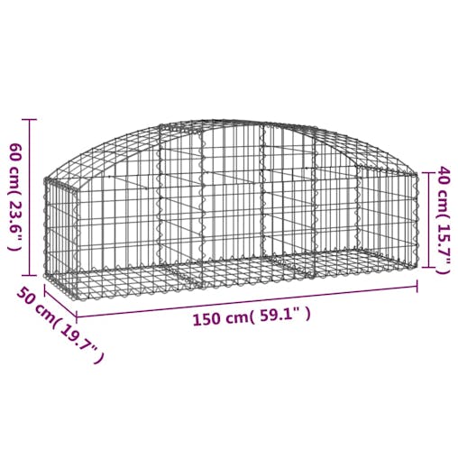 NNEVL Arched Gabion Basket 150x50x40/60 cm Galvanised Iron