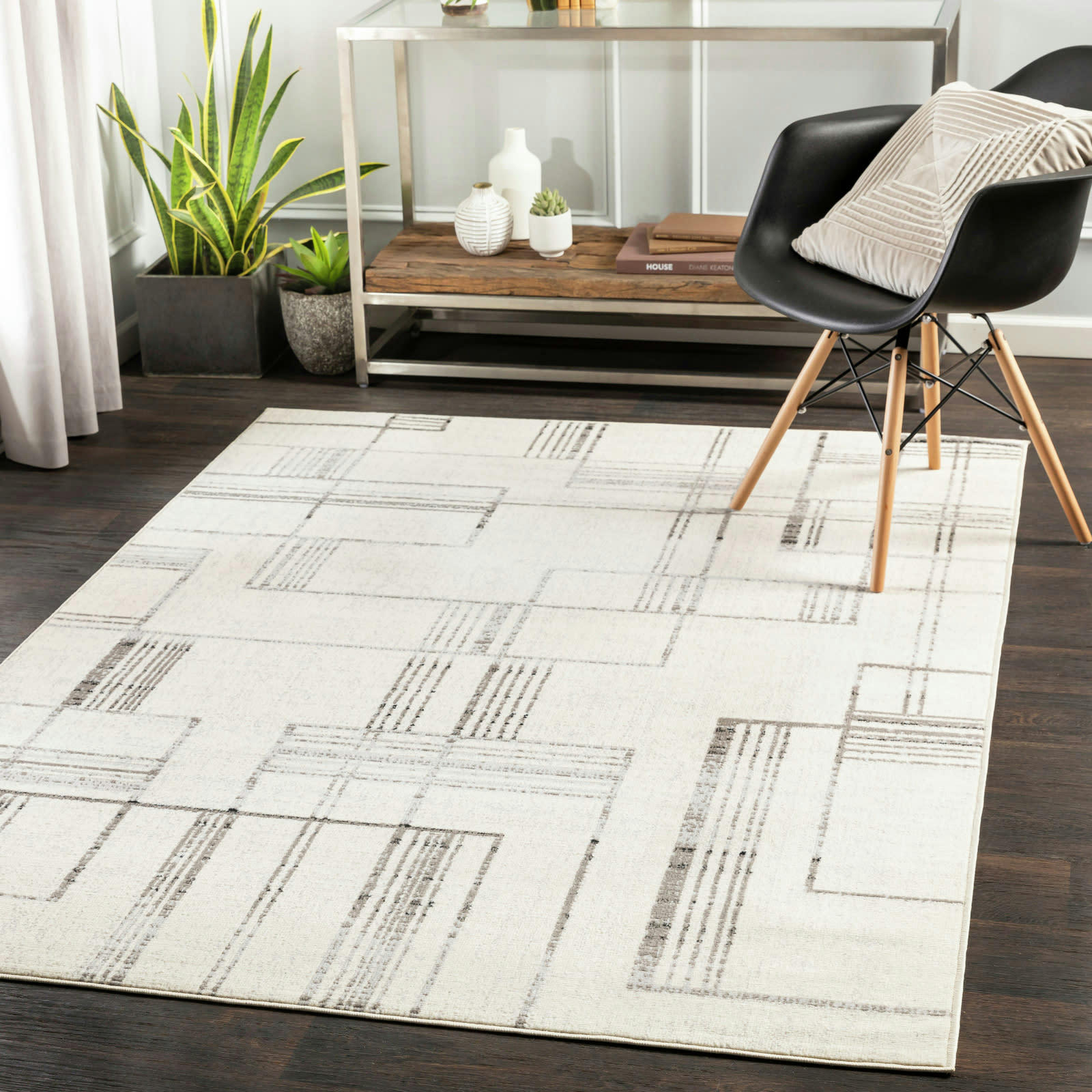 ALEXIA - Tapis Scandinave Industriel Blanc/Anthracite 152x213