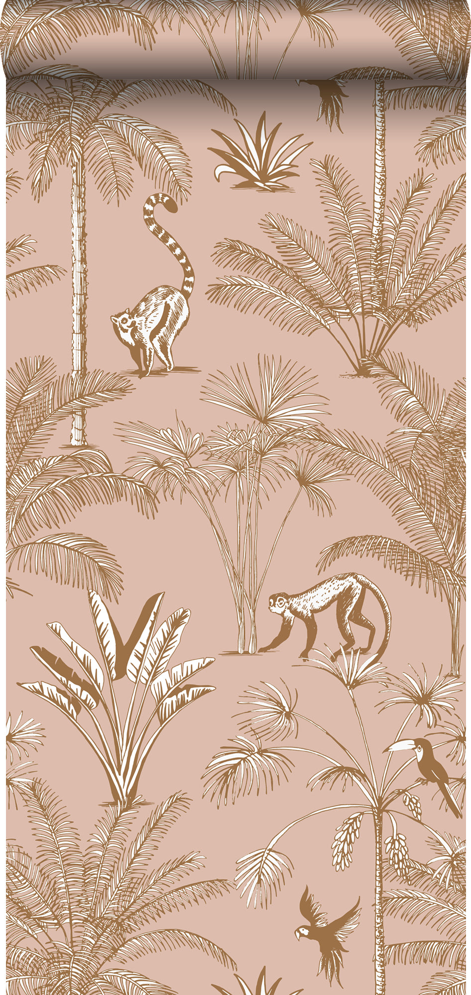 ESTAhome XXL behang jungle-motief perzik roze - 50 x 837 cm - 158943