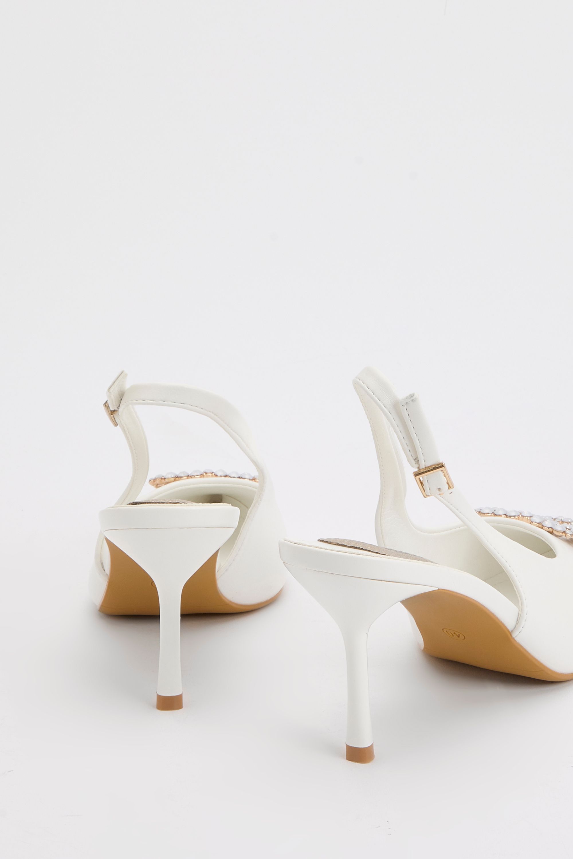 Coast Diana White Faux Leather Square Coloured Trim Medium Stiletto Heel Slingback Court Shoes
