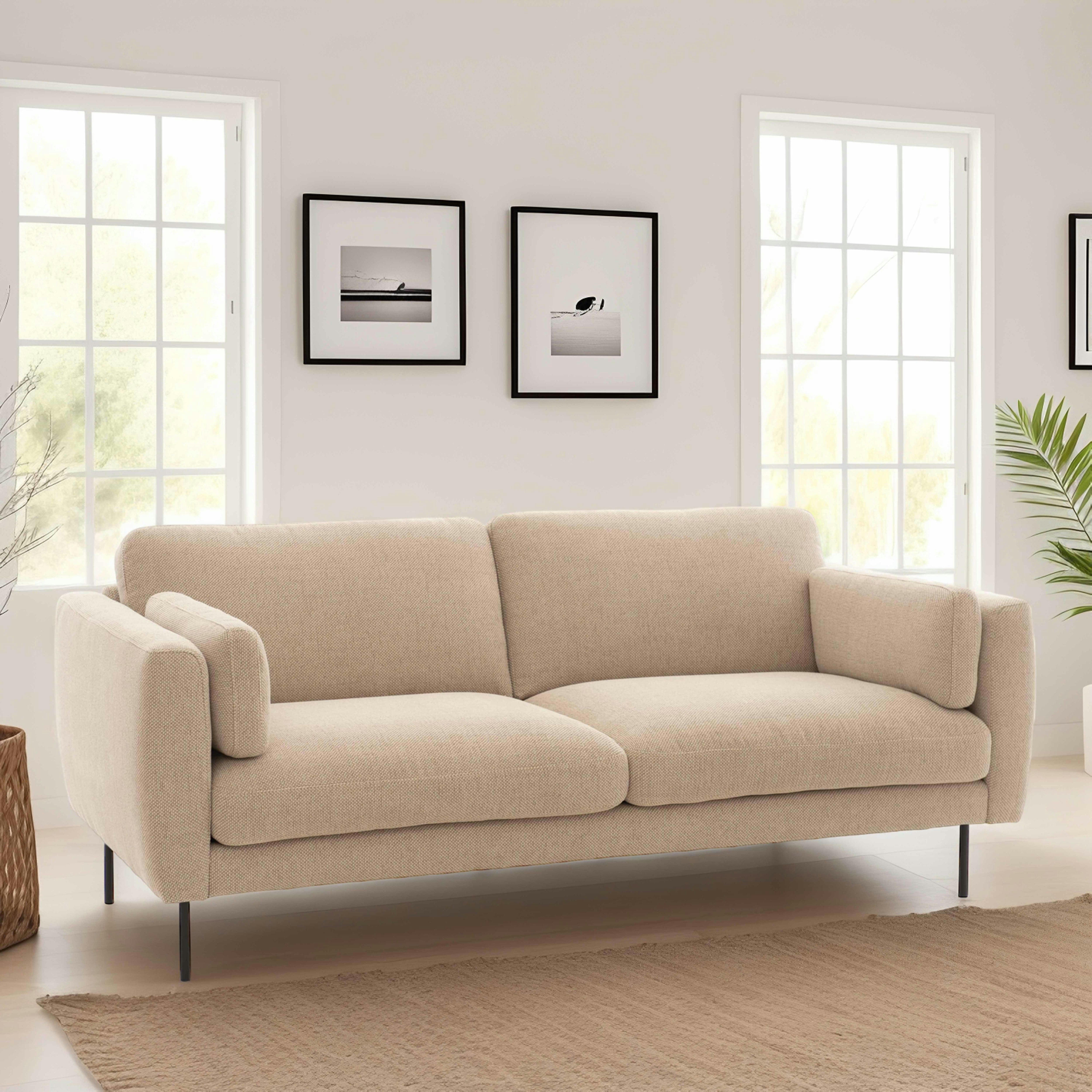 LARS - Canapé en tissu chiné 3 places beige