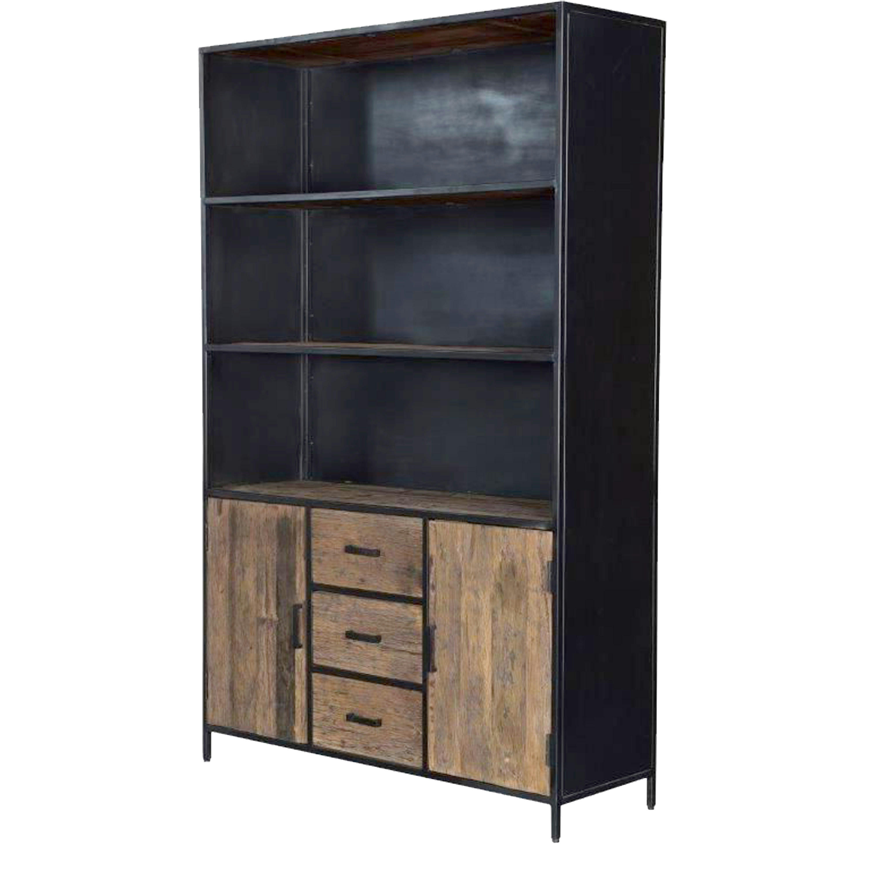 RIVERWOOD - RIVERWOOD-Buffet haut 2 portes 3 tiroirs en Bois recyclé et métal noir