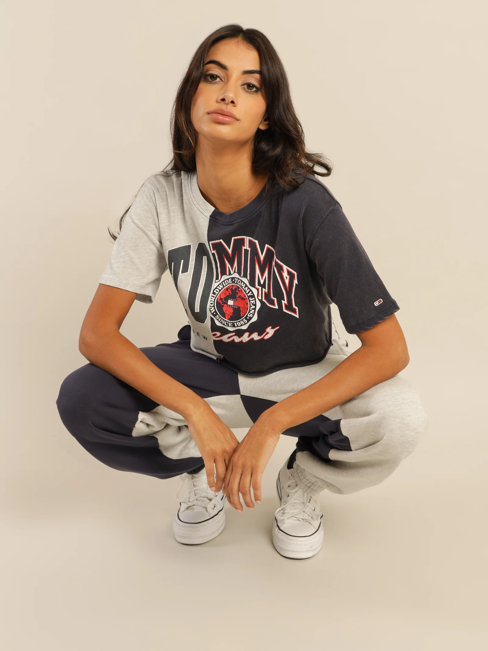 Crop College Splicing Short Sleeve T-Shirt