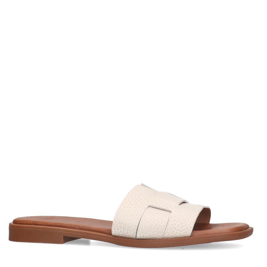 Manfield Witte gevlochten leren slippers