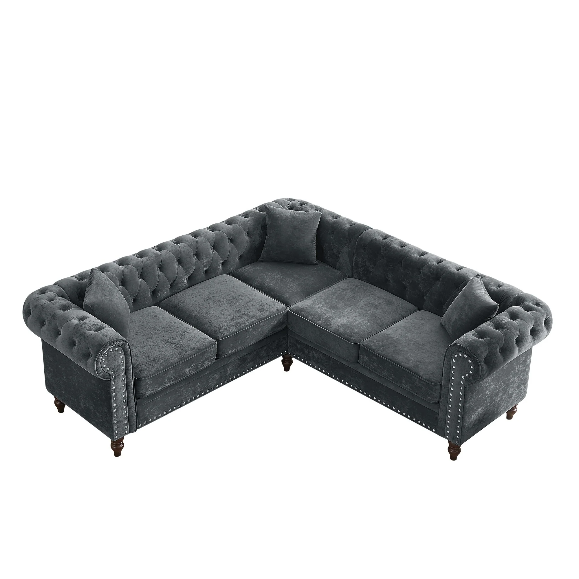 Traditional Chesterfield Combo Sofa with Tufted Upholstery and Nailhead Trim and Accent Pillows for Living Room or Guest Room