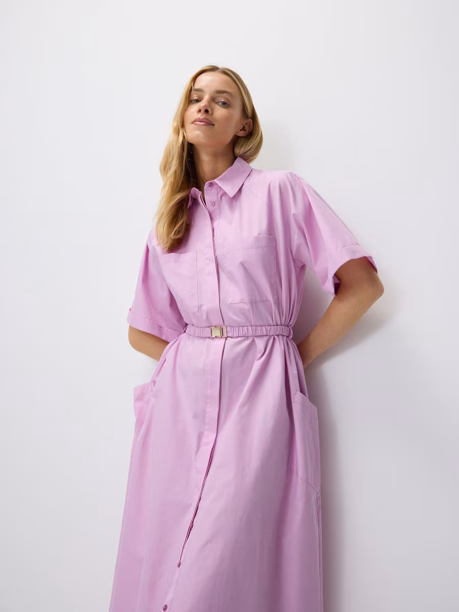 Midi Shirt Dress With Tie Waist
