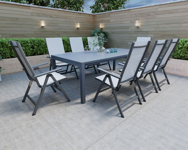 Frankie-Jette 9 Piece Dining Setting - Gunmetal Grey