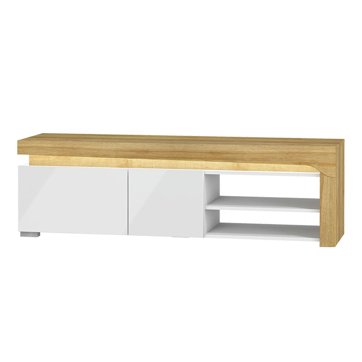 - Meuble TV 1 porte 1 tiroir 159 cm panneaux stratifiés blanc et naturel