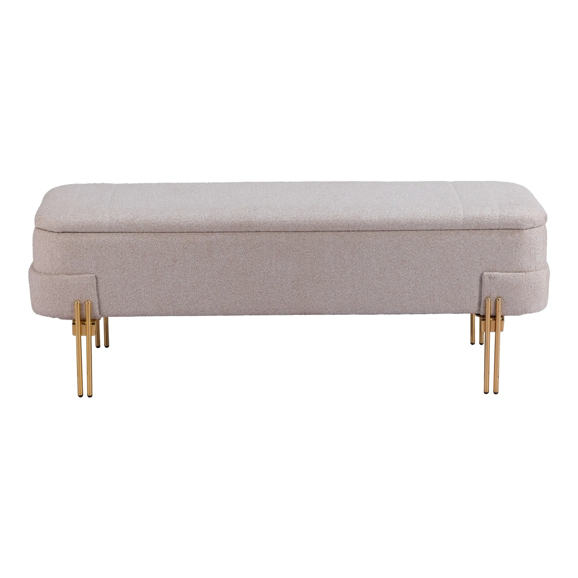HomeRoots 46 Beige and Gold Boucle Upholstered Storage Bench with Flip Top - 46.1' X '16.9' X '16.5