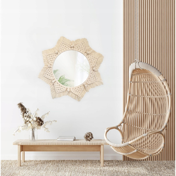 Okrągłe Lustro Boho Makrama Ścienne 53Cm Naturalne 322048