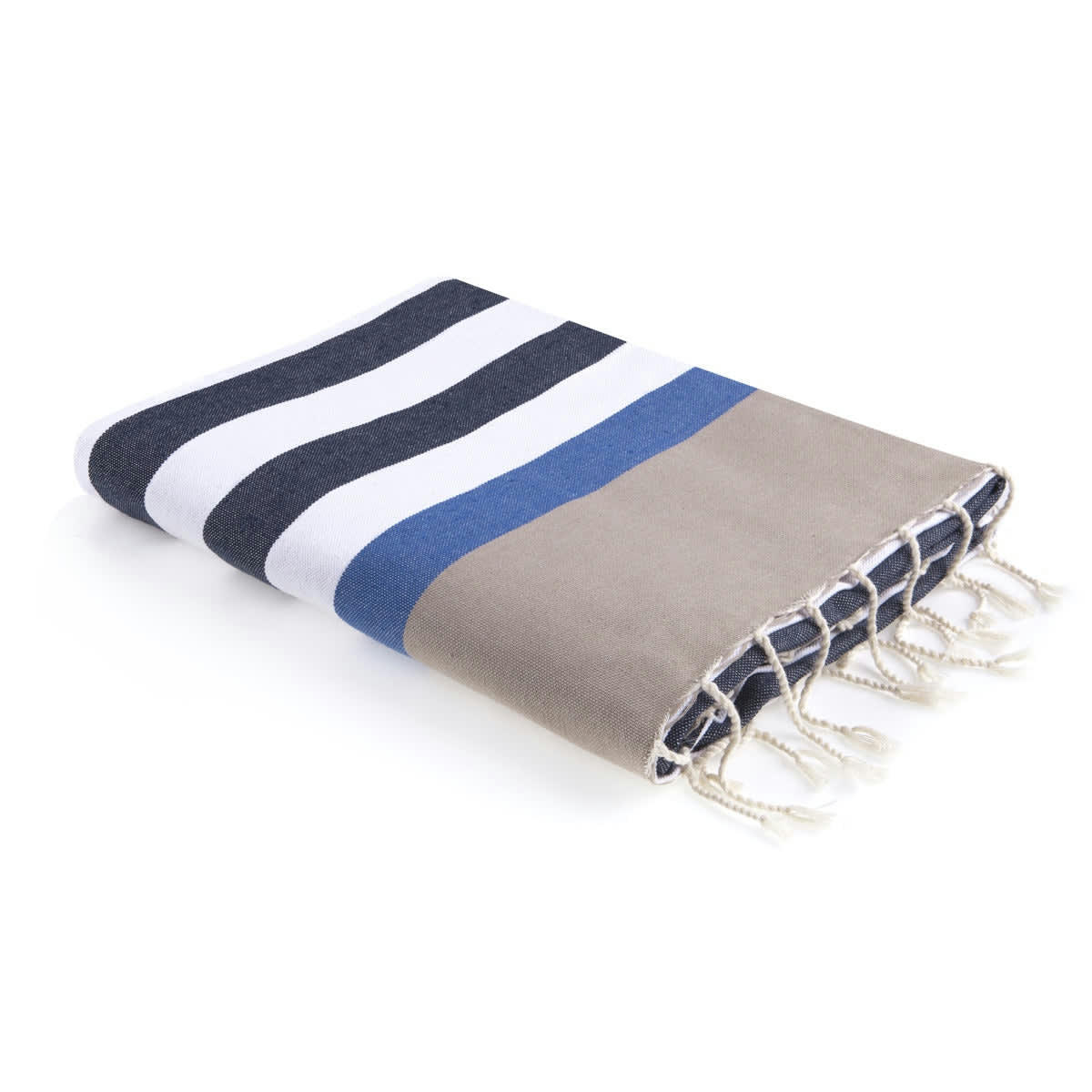 ARCACHON - Fouta tricolore coton  100x200 bleu jean / bleu grec