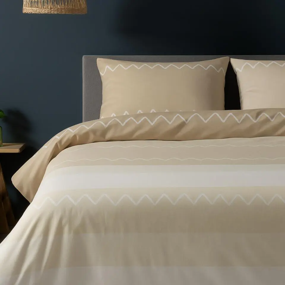 Ten Cate Katoenen Eenpersoons Dekbedovertrek - 140x200/220 - Zig Zag Naturel