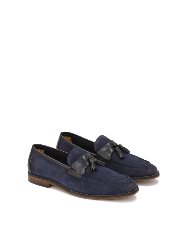 Navy blue suede and smooth leather loafers