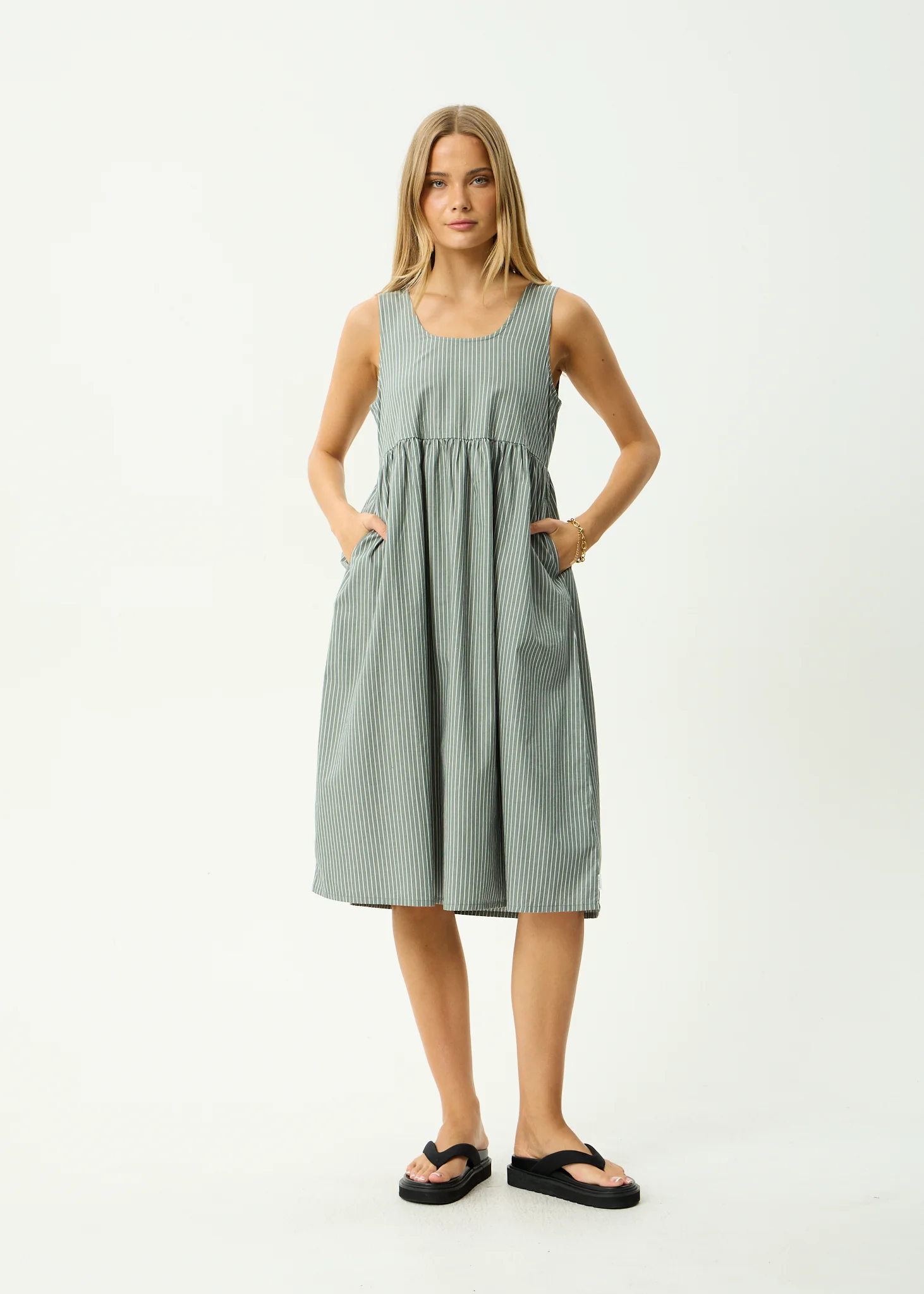 AFENDS Womens Pinned - Midi Dress - Sycamore Stripe