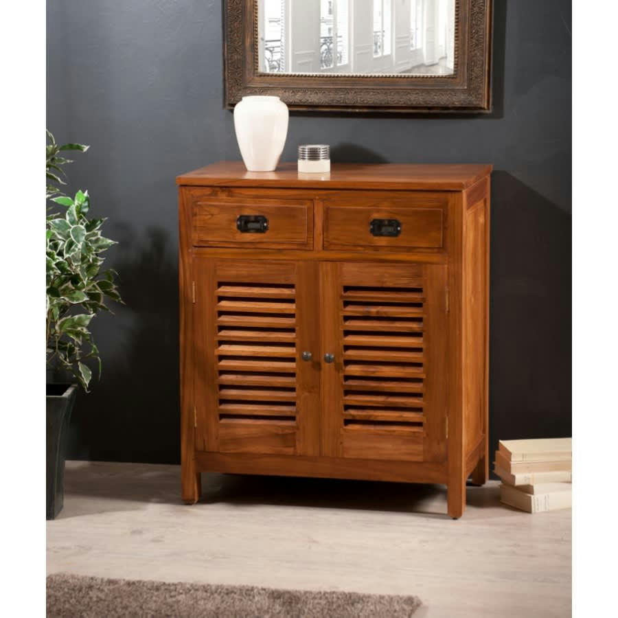AYAN - Bahut 2 portes persiennes 2 tiroirs en teck
