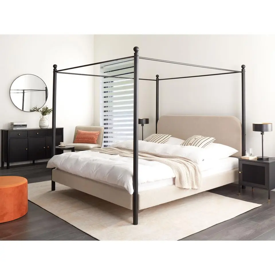 DANNEMOIS - Tweepersoonsbed - Taupe - 180x200 cm - Boucl&eacute;