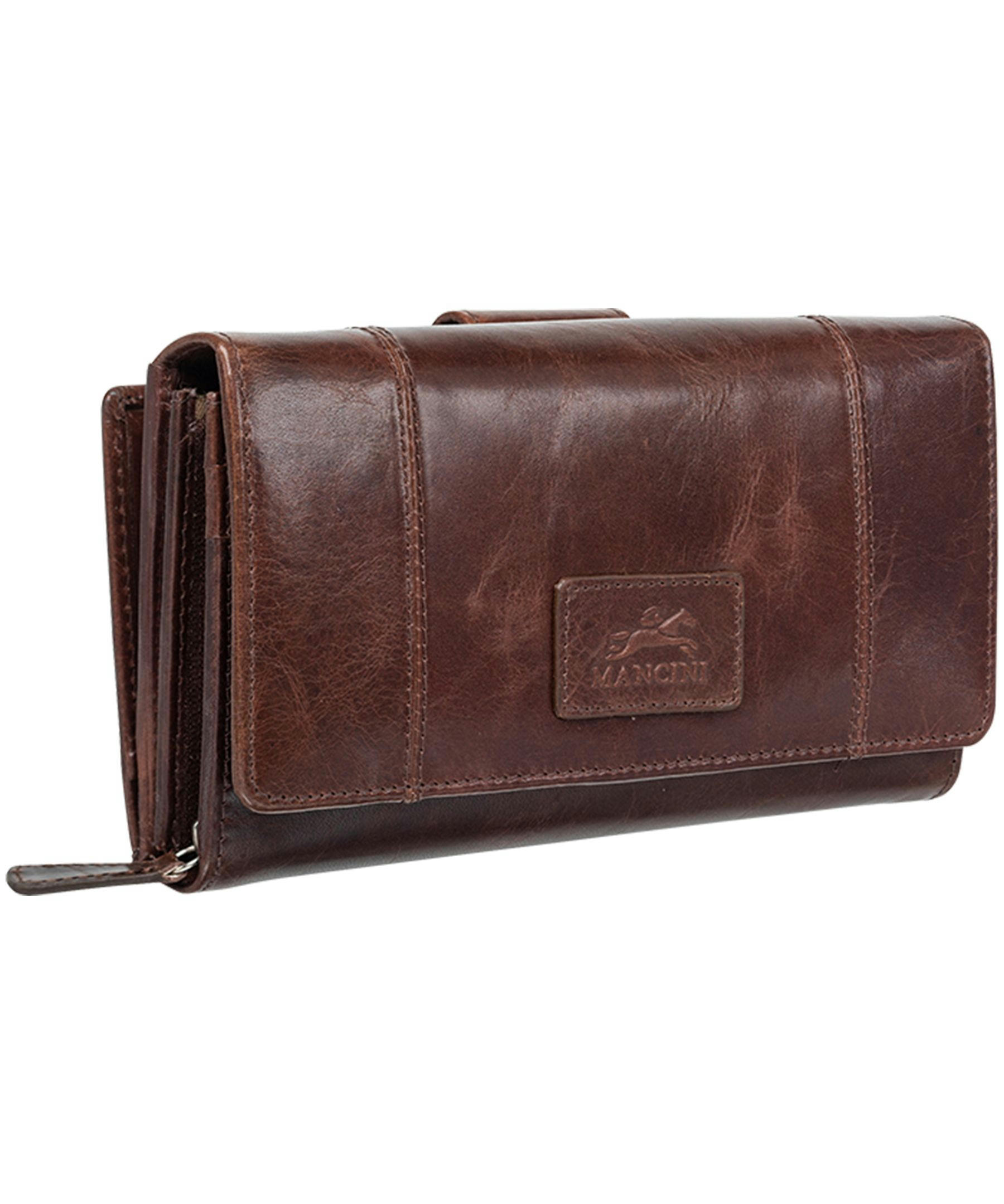 Mancini Leather Goods Women's Casablanca RFID Secure Medium Clutch Wallet Brown