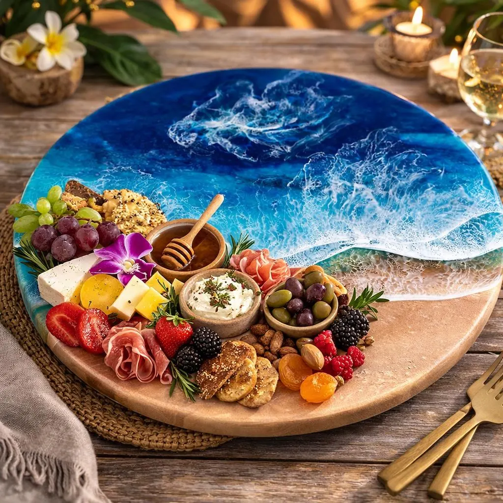 Resin lazy Susan Hawaii Inspired | Resin ocean tray | Lazy Susan Beach House style | Spice organizer | Cheese tray Hawaii Gift idea idea