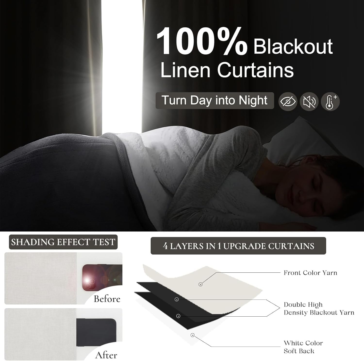 QJmydeco Curtains 100 Inch Length Wide Pleated Blackout Curtain for Sliding Glass Door/Living Room, Farmhouse Birch Linen Thick Boho Bedroom Heavy Insulated Large Window Drapes (100 Wx90 Lx2Panels)