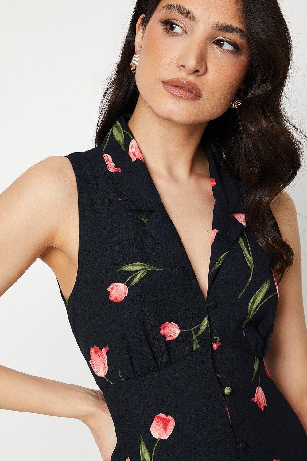 Dorothy Perkins Black Floral Button Through Midi Dress