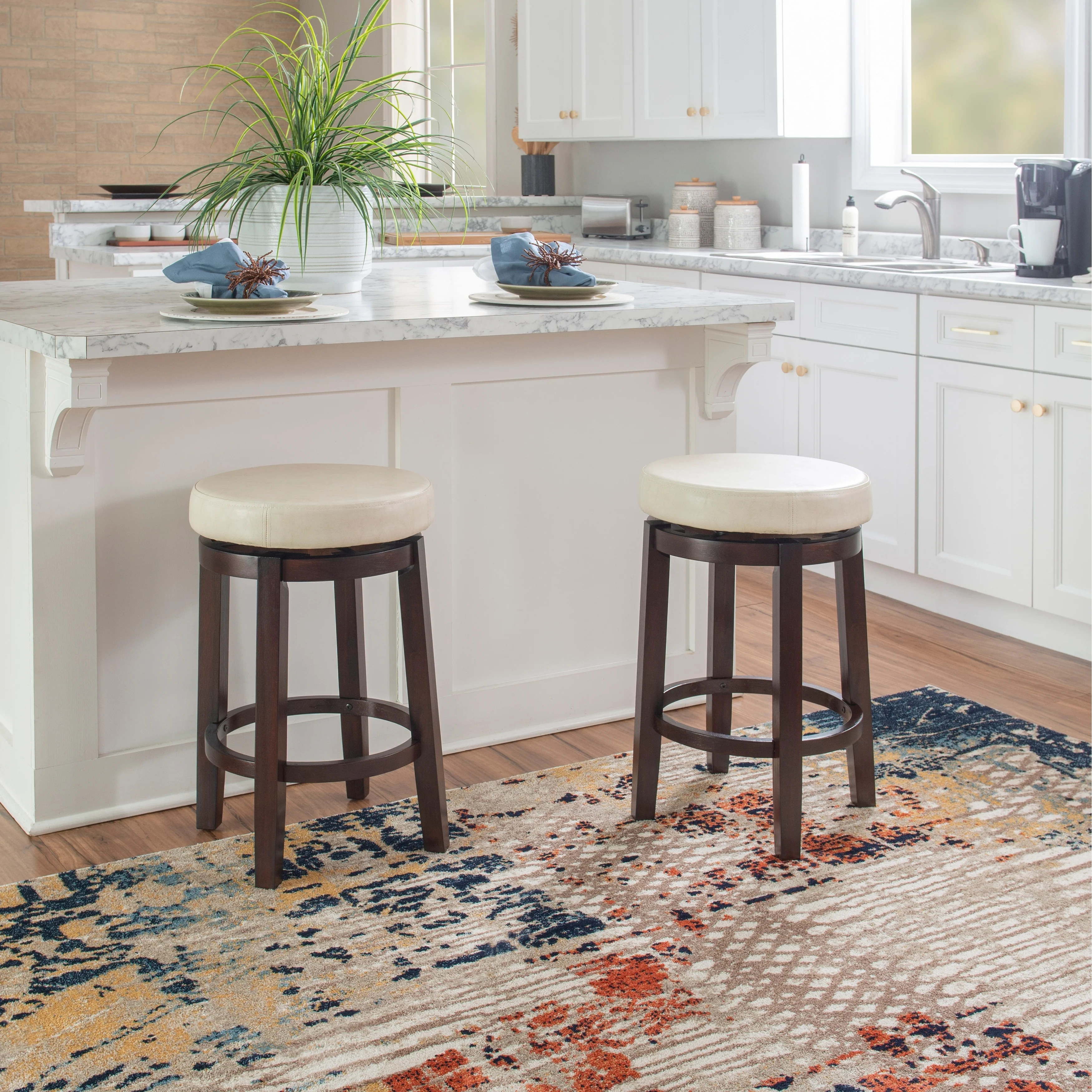 Dorothy Cream Faux Leather Backless Swivel Counter Stool - N/A