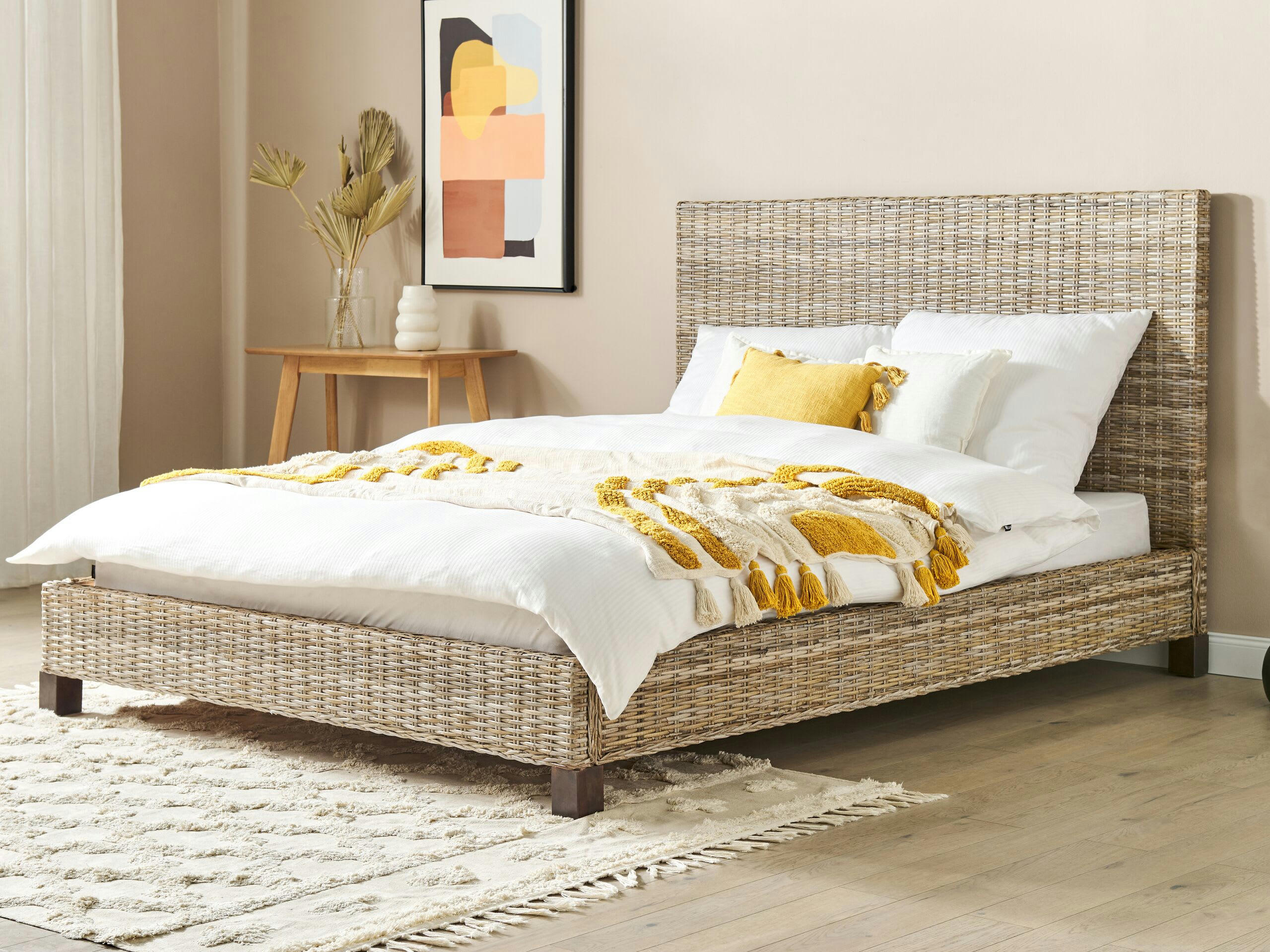 SALBRIS - Lit double en rotin naturel 160x200