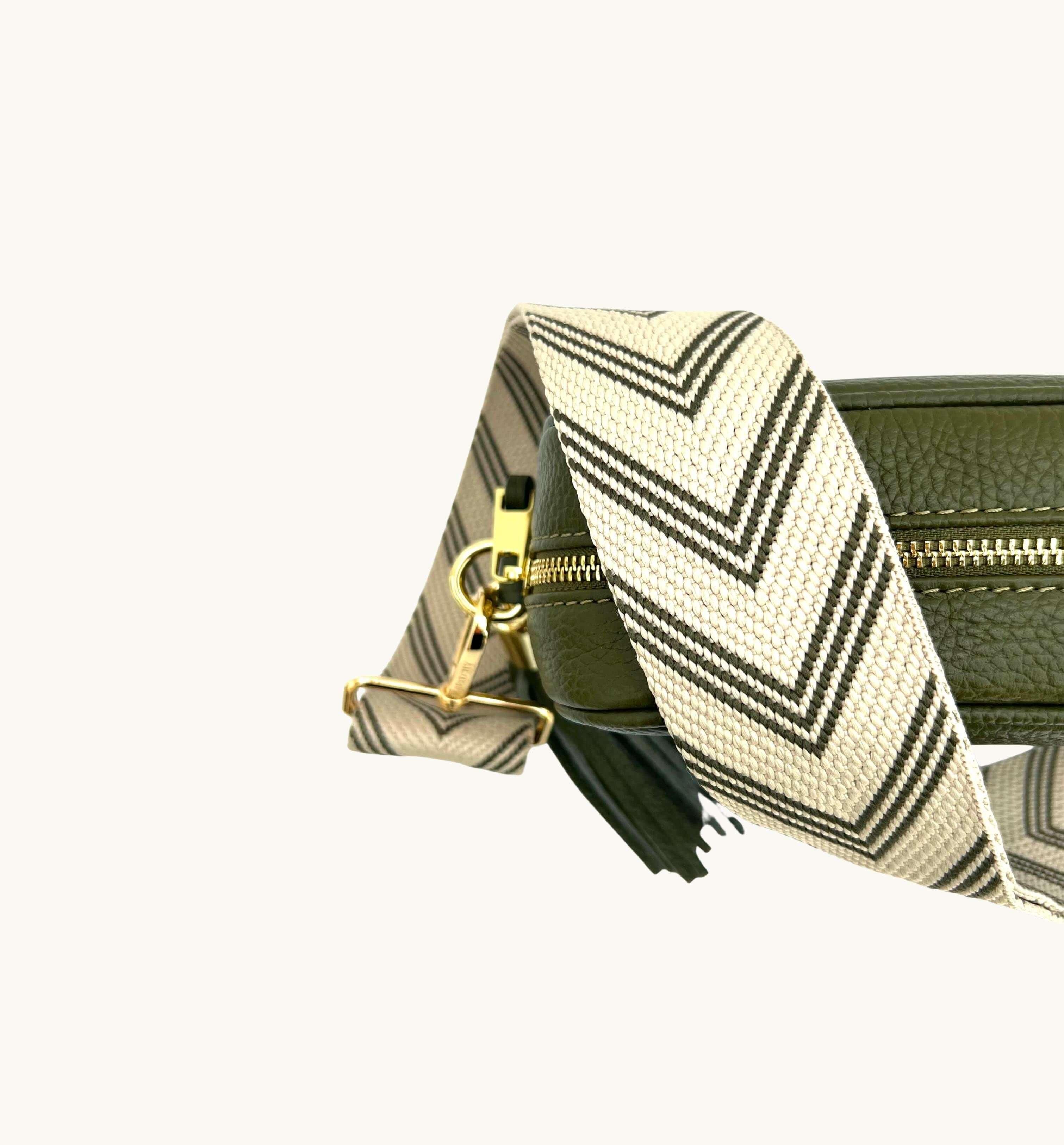 Apatchy London Olive Green Leather Crossbody Bag With Olive Green Arrow Strap