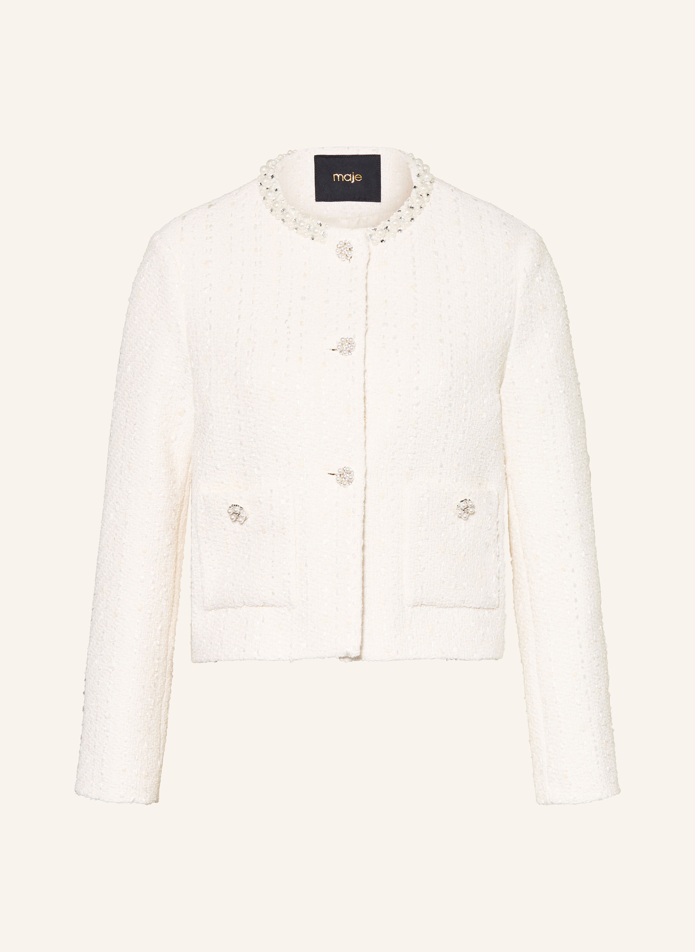 maje Kastenjacke aus Bouclé mit Schmucksteinen